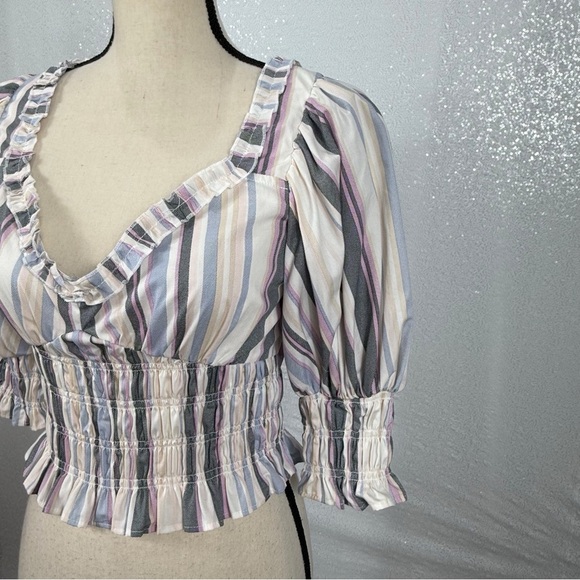Forever 21 Multicolor Striped Smocked Puff-Sleeve Size Large - Picture 7 of 15